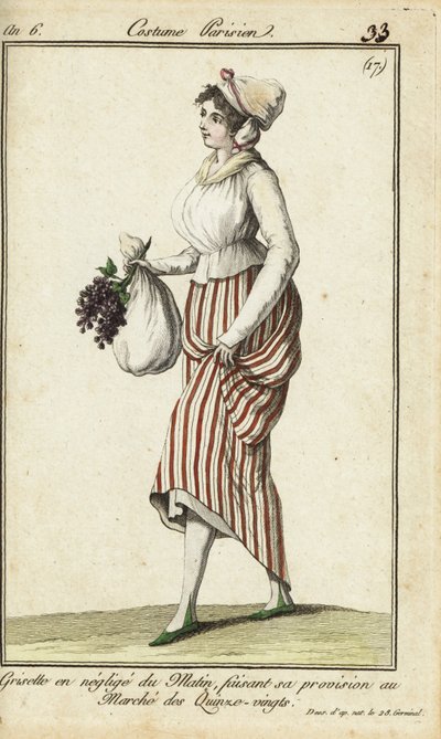 Commessa parigina in abito da mattina casual, 26 marzo 1798 (incisione a mano colorata su rame) da French School