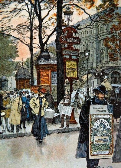 Scena di strada parigina vicino alla stazione della metropolitana di Palais-Royal, c.1900 da French School
