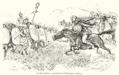 Cavalleria partica attacca legionari romani (incisione) da French School