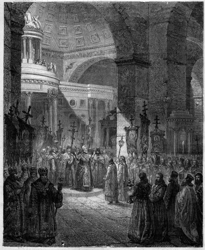 Patriarca Fozio o Fozio, Patriarca di Costantinopoli, erudito e statista bizantino (810-893). Incisione in "Storia dei Papi-Re-Regine ed Imperatori attraverso i secoli" di Maurice Lachatre da French School