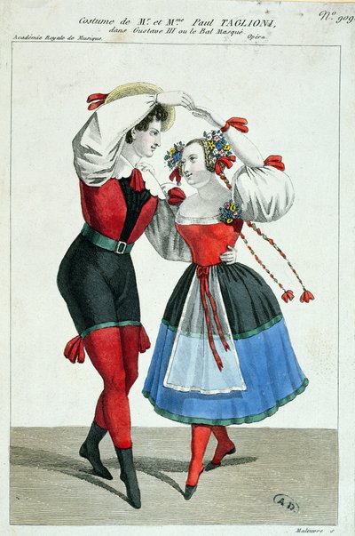 Paul Taglioni (1808-84) e sua moglie Anna Galster danzando in Gustave III, c.1830 da French School