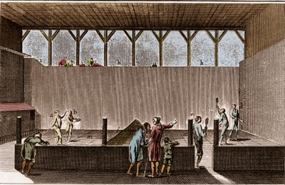 Paulmerie - Gioco della palma e racchette da neve - Campo di Jeu de Paume - "La Grande Encyclopedie, ou Dictionnaire Raisonne des Sciences, des Arts et des Metiers" (Enciclopedia o Dizionario delle Scienze, Arti e Professioni) di Denis Diderot (1713-1784)  da French School
