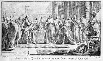 Pace tra Raimondo VII e San Luigi 1229 in "Histoire générale de Languedoc" di Joseph Vaissete, Parigi da French School