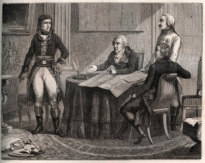 Pace di Campoformio tra Austria e Francia: negoziati tra il conte Cobenzl e Napoleone Bonaparte da French School