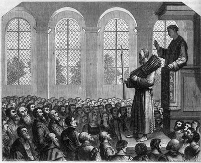 Persecuzioni dei protestanti in Inghilterra nel XVI secolo: penitenza pubblica di James Bainham nella cattedrale di San Paolo da French School