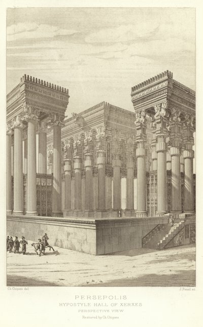 Persepoli, Sala ipostila di Serse, vista prospettica, restaurata da Ch Chipiez da French School