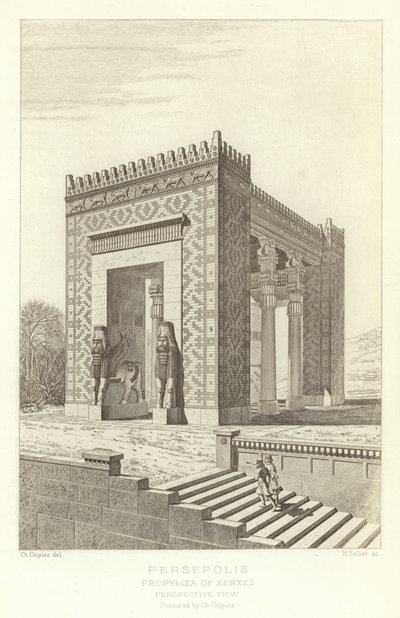 Persepoli, Propilei di Serse, vista prospettica, restaurata da Ch Chipiez da French School