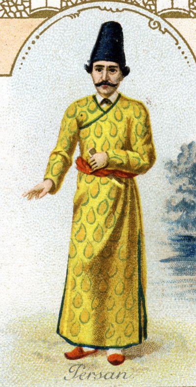 Uomo persiano. Edizione della litografia parigina, fine del XIX secolo. Serie di 25 cromos pubblicitari per la fabbrica di biscotti Pernot di Digione, creata nel 1869. Dettaglio dei personaggi in costume tradizionale da French School