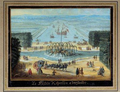 Veduta del Bacino di Apollo e del Gran Canale con la sua flottiglia a Versailles Dipinto a gouache e dorature della Scuola Francese. Circa 1705 da French School