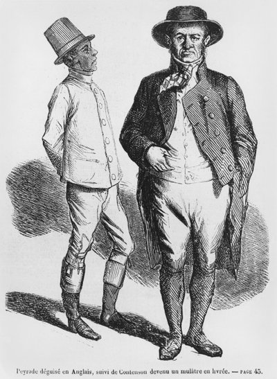 Peyrade travestito da inglese e Contenson come servitore mulatto, illustrazione da Splendeurs et Miseres des Courtisanes di Honore de Balzac, pubblicato nel 1867 da French School