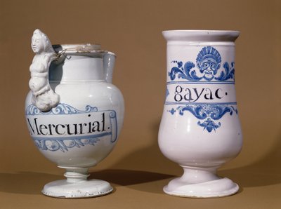 Vasi farmaceutici per Mercuriale e Gayac, due medicinali usati per trattare la sifilide, fine XVII secolo o inizio XVIII secolo da French School
