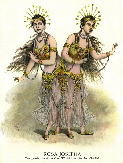 Fenomeno in spettacolo: Rosa-Josepha, sorelle siamesi presentate al teatro de la Gaite a Parigi nel 1891 da French School