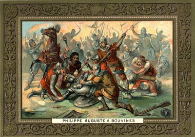 Filippo Augusto a Bouvines nel 1214. Cromolitografia XIX secolo, collezione Bianchetti da French School