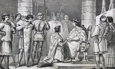 Filippo VI (1293-1350) di Valois rende omaggio a Edoardo III (1312-77) d