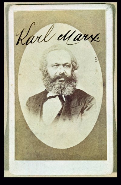 Carta da visita fotografica di Karl Marx (1818-93) con la sua firma da French School
