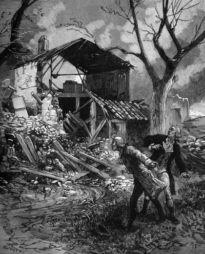 Pierre Louis Dulong (1785-1838) chimico e fisico francese dopo un esperimento su un nuovo esplosivo. da French School