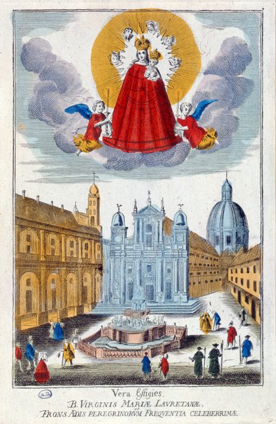 Pellegrini che visitano il santuario della Madonna di Loreto, XVIII secolo da French School