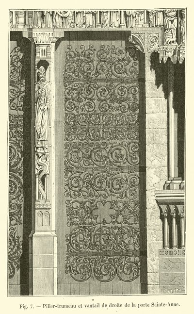 Pilastro-trumeau e anta destra della porta Sainte-Anne da French School