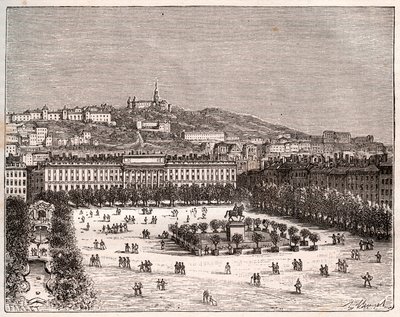 Place Bellecour o Place Louis-le-Grand - la piazza più grande di Lione - incisione in 