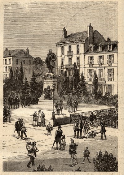Place Thiers - centro della città di Nancy, nel dipartimento di Meurthe-et-Moselle, nella regione della Lorena - incisione in "PATRIE - DESCRIZIONE PITTORESCA DELLA FRANCIA IN 6 VOLUMI DI LUCIEN HUARD" da French School