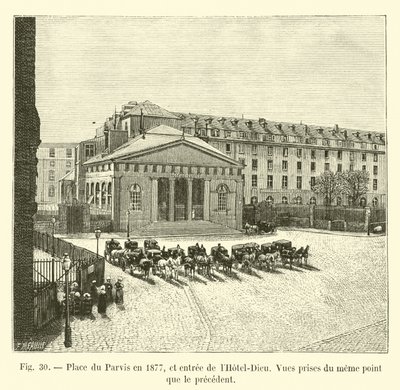 Piazza del Parvis nel 1877, e ingresso dell