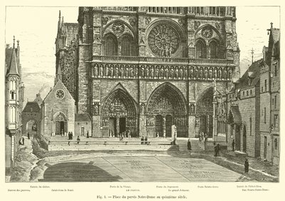 Piazza del parvis Notre-Dame nel quindicesimo secolo da French School