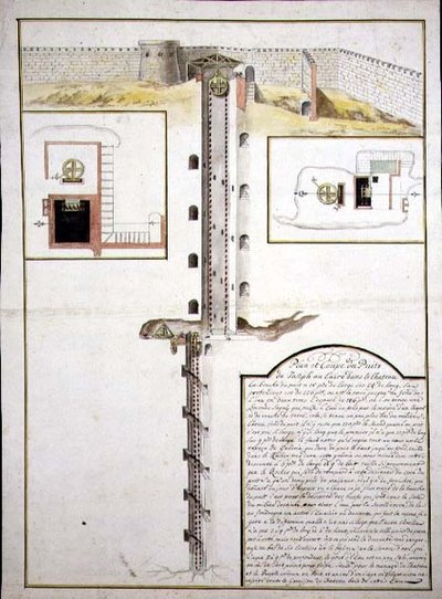 Piano e sezione trasversale di un pozzo, c.1700 da French School