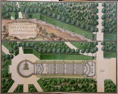 Piano della Cascata nel Boschetto di Agrippina, da Gardens at Marly, inizio XVIII secolo da French School