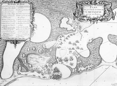 Piano della città e del porto di Cartagena, Colombia, nel 1697 da French School