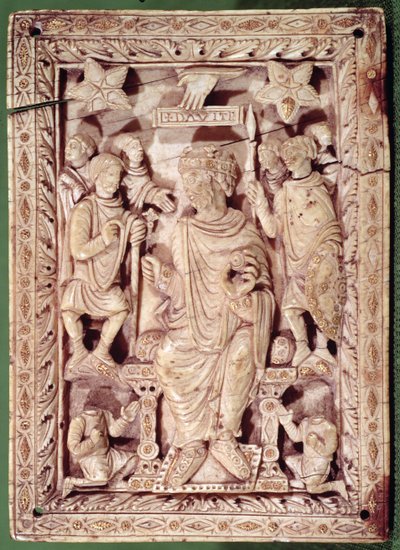 Placca raffigurante Re Davide in trono, da Reims, IX-X secolo da French School