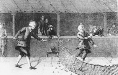 Giocando a Jeu de Paume a Parigi (incisione) da French School