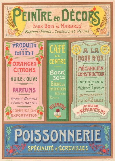 Plche n° 23: Modelli di segnaletica per pittore di lettere Art Nouveau da French School