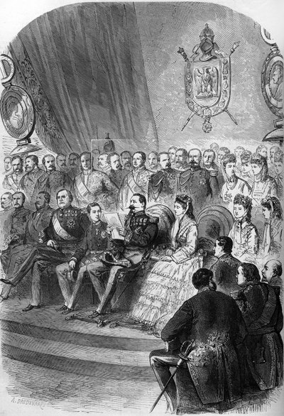 Plebiscito del 1870: presentazione della dichiarazione ufficiale dei risultati a Napoleone III. Presenti anche l