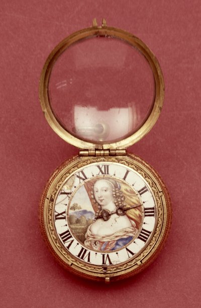 Orologio da tasca con anello capitolare in smalto bianco, con ritratto detto di Anne Marie Louise d