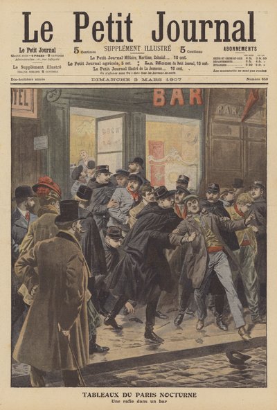 Irruzione della polizia in un bar di Parigi di notte da French School