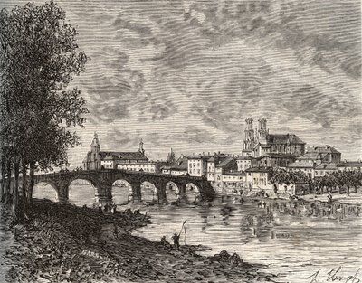 Pont-a-Mousson - Meurthe-et-Moselle - incisione in “La Francia illustrata: geografia, storia, amministrazione statistica” di V.-A. Malt-Brown. 1884 da French School