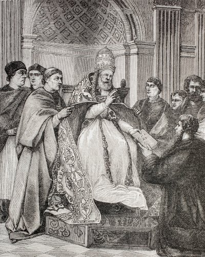 Papa Gregorio IX consegna le Decretali a un avvocato del Concistoro, da 