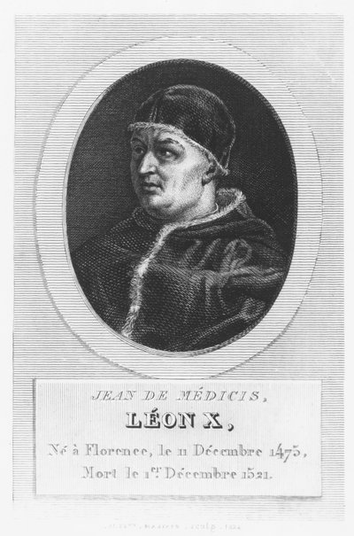 Papa Leone X, Giovanni di Lorenzo de Medici (incisione) da French School