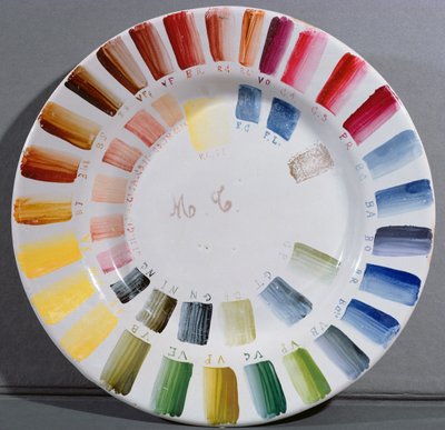Piatto di produttori di porcellana con una tabella dei colori da French School