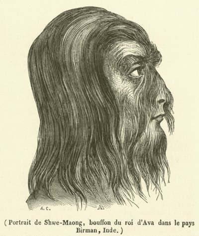 Ritratto di Shwe-Maong, buffone del re di Ava nel paese birmano, India da French School