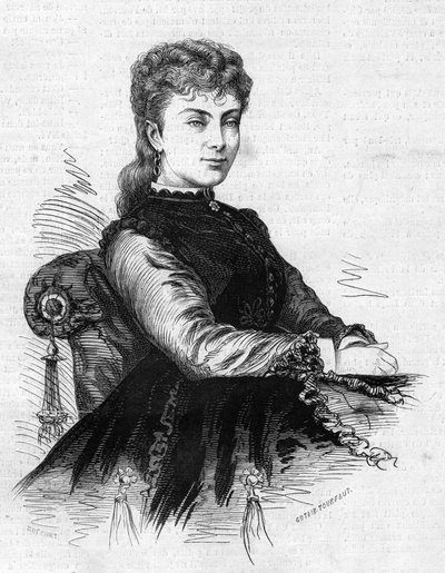 Ritratto di Aimée Desclée (circa 1837-1874), attrice francese. Incisione in "Le Monde Illustré" n. 883 del 14 marzo 1874 da French School
