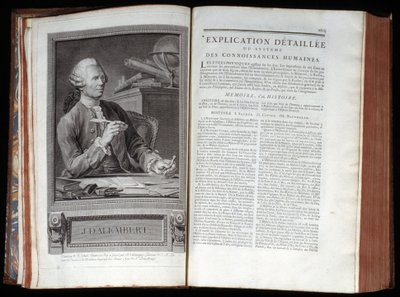 Ritratto di Alembert e una pagina di testo dell