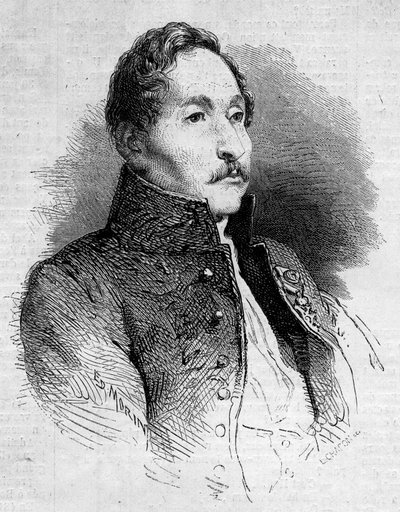 Ritratto di Alexandre Denis Abel de Pujol (1787-1861), pittore francese. Incisione in "Le Monde Illustré" n.235 del 12 ottobre 1861 da French School