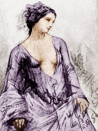 Ritratto di Apollonie Sabatier, amante di Baudelaire nel 1852, disegno, documento colorato da French School