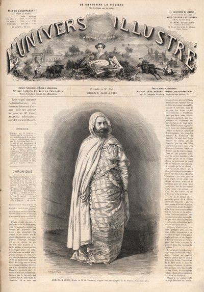 Ritratto di Ben Mahi Ed Din Abd El Kader (1808-1883), Amir di Mascara, leader militare e religioso. da French School