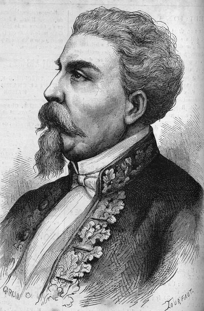 Ritratto di Benedetto Cairoli (1825-1889), statista italiano. Incisione in "Le Monde Illustré" n.1132 del 7 dicembre 1878. da French School
