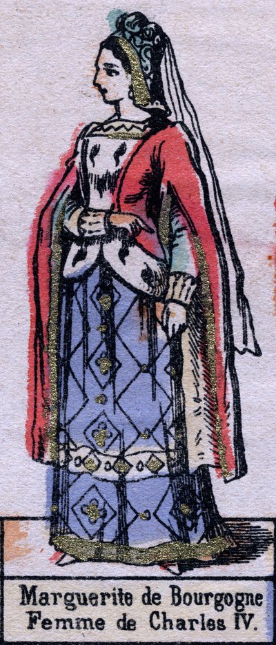 Ritratto di Bianca di Borgogna (ca. 1296-1326), moglie di Carlo IV di Francia. (dinastia capetingia). Illustrazione fine XIX secolo da French School