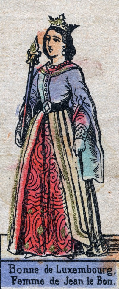 Ritratto di Bonne di Lussemburgo (1315-1349), moglie di Giovanni II di Francia. (dinastia capetingia). Illustrazione fine XIX secolo. da French School
