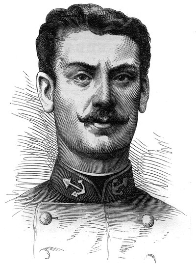Ritratto del capitano Joseph Gallieni, soldato ed esploratore francese. Incisione in 