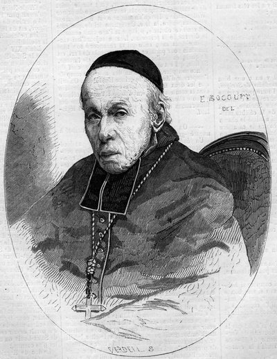 Ritratto del cardinale Alexis Billiet (1783-1873), arcivescovo di Chambéry, Savoia (73). Incisione in "Le Monde Illustré" n.239 del 9 novembre da French School